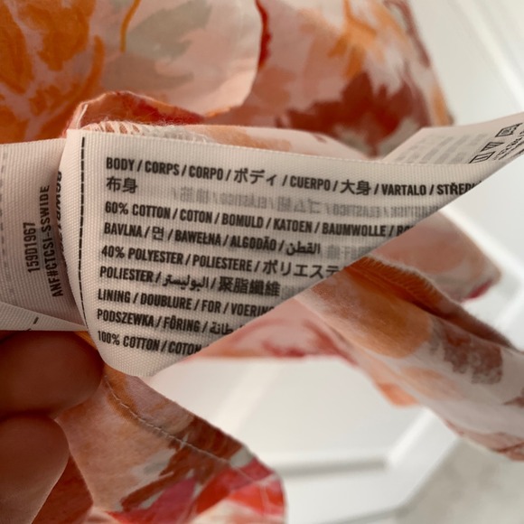 Abercrombie & Fitch Floral Puff Sleeve Mini Dress Orange Pink Ruched Smocked XL - Picture 5 of 9